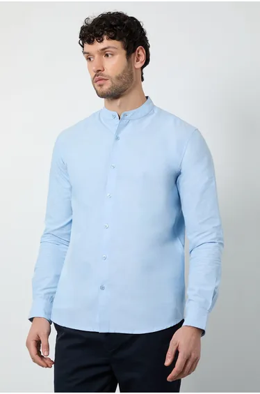 قميص أكسفورد بأكمام طويلة - أزرق