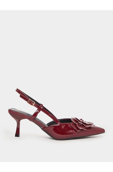 Burgundy Slingback Heels with Flower Detail