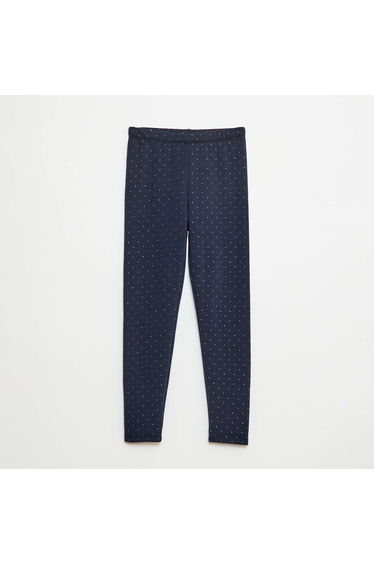 Warm Leggings with Velour Interior Print BLUE