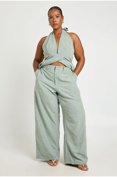 Plus Peached Wide Leg Trouser - green