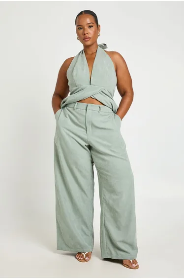 Plus Peached Wide Leg Trouser - green