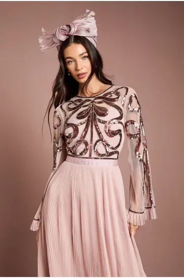 Lisa Tan Bow Embellished Long Sleeve Midi Dress