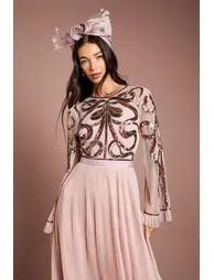 Lisa Tan Bow Embellished Long Sleeve Midi Dress - 1