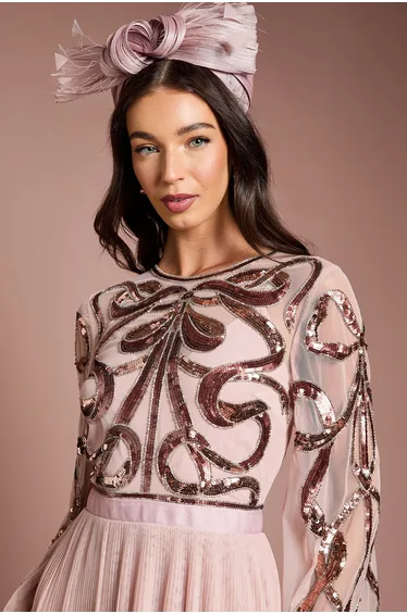 Lisa Tan Bow Embellished Long Sleeve Midi Dress