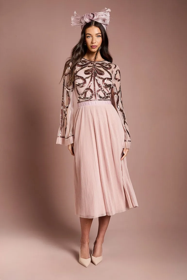 Lisa Tan Bow Embellished Long Sleeve Midi Dress