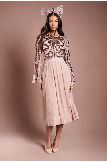 Lisa Tan Bow Embellished Long Sleeve Midi Dress