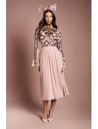 Lisa Tan Bow Embellished Long Sleeve Midi Dress