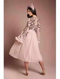 Lisa Tan Bow Embellished Long Sleeve Midi Dress - 2