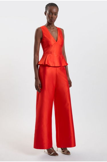 Satin Twill Peplum Wide Leg Jumpsuit