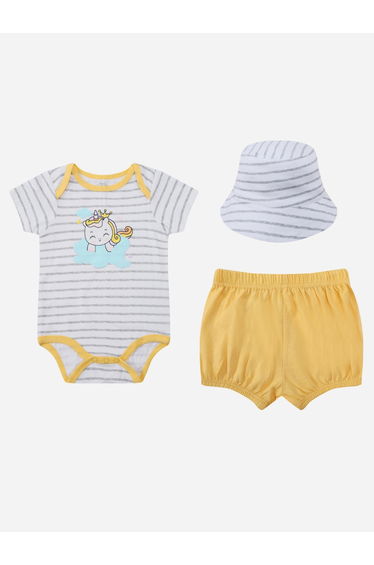 Pack of 3 - Cotton Bodysuit and Shorts with Sun Hat