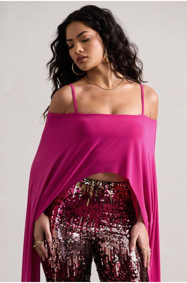 Floyd | Dark Pink Bardot Cape Sleeve Crop Top