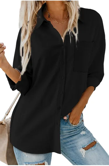 Lvness Black Pure Color Patch Pocket Shirt
