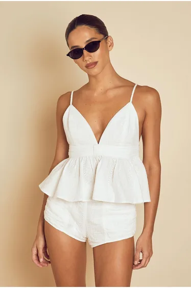 Broderie Mix Peplum Top