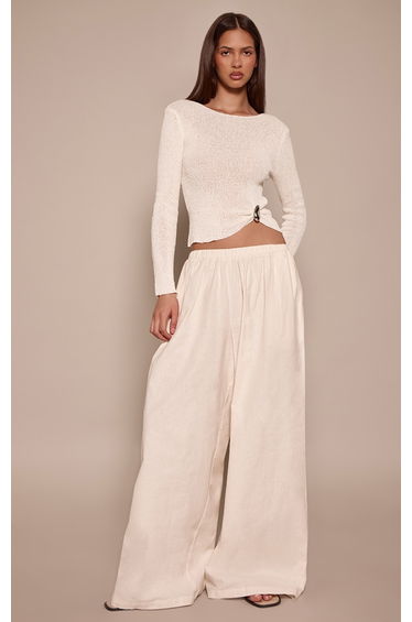 Cream Linen Palazzo Trousers
