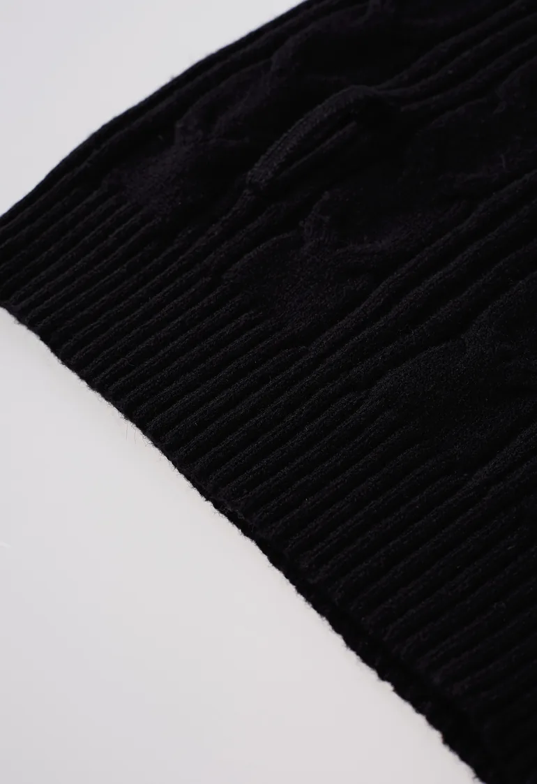 Elevated Mock Neck Belt Cable Knit Top in Black for Daily Layering & Office Casual - 6