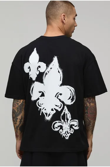 Oversized Club Spade Graffiti Print T-Shirt - black