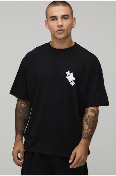Oversized Club Spade Graffiti Print T-Shirt - black