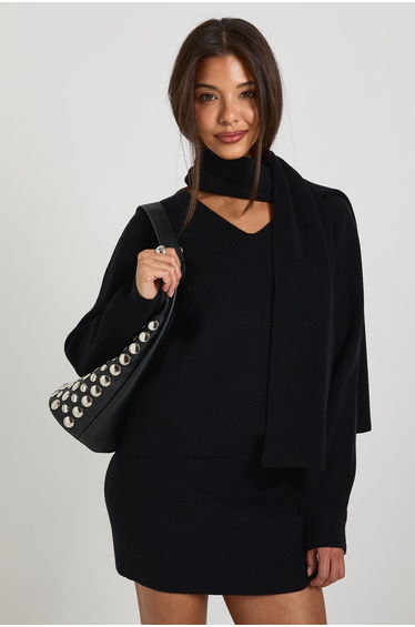 Chunky Rib Boxy Fit Jumper and Scarf 2 Piece