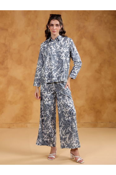 Printed Spread Collar Shirt with Pants Co-Ords