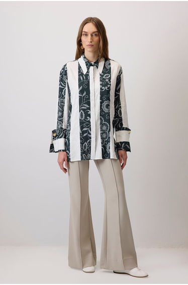 LACE PATTERN BHIRT WITH WIDE CUFFS