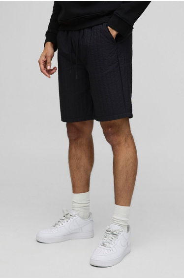 Elasticated Relaxed Fit Quilted Nylon Shorts - black