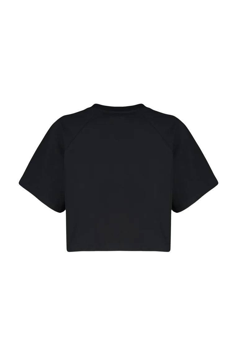 Black 100% Cotton Cutout Detailed Relaxed Crop Knitted T-Shirt - 7