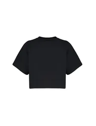 Black 100% Cotton Cutout Detailed Relaxed Crop Knitted T-Shirt - 7