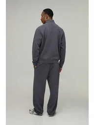 Heavyweight Regular Fit 1/4 Zip Washed Funnel Neck Sweater - washed charcoal - 1