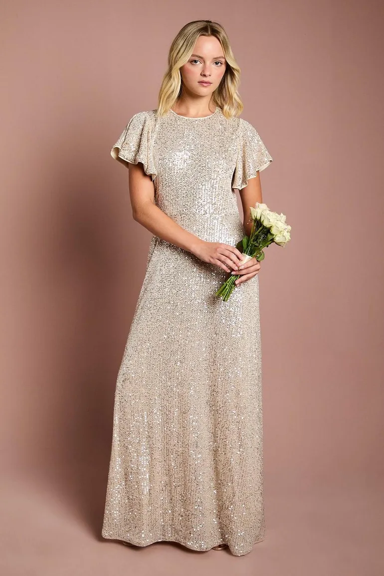 Teen Coast Sequin Angel Sleeve Dress