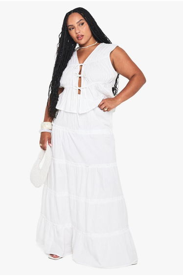 Plus Cotton Tie Front Waistcoat - white