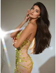 Lexiss Halterneck Rhinestone Mini Dress In Yellow - 3