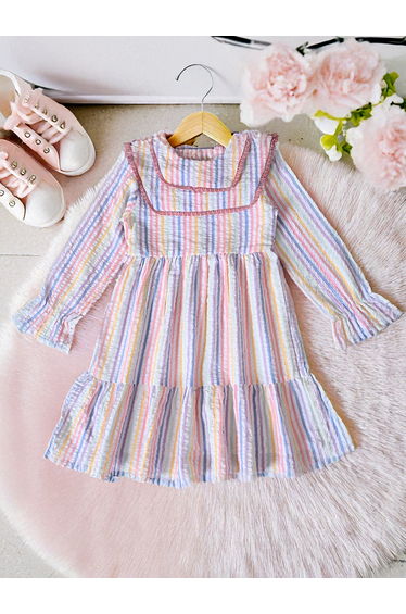 Striped Tiered Knee-Length Dress