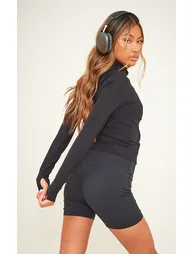 Black Sculpt Pocket Front Double Zip Up Jacket - 1