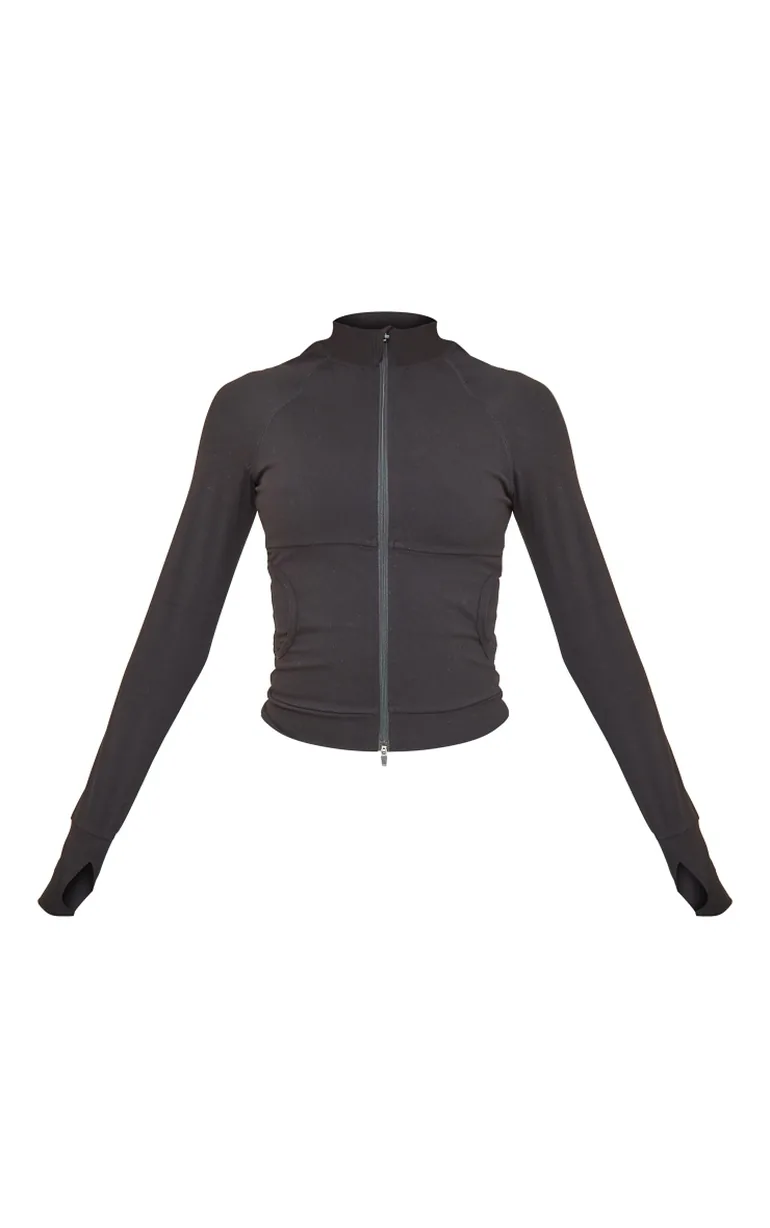 Black Sculpt Pocket Front Double Zip Up Jacket - 4