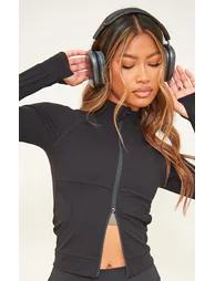 Black Sculpt Pocket Front Double Zip Up Jacket - 3
