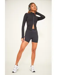 Black Sculpt Pocket Front Double Zip Up Jacket - 2