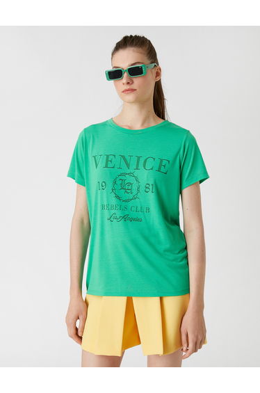 Letter Printed T-Shirt Crew Neck Short Sleeve