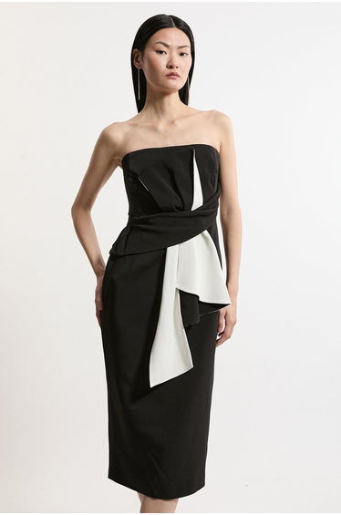 Archive Collection - Petite Bow Detail Crepe Bandeau Midi Dress