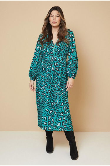Abstract Pin Tuck Detail Zip Midi Dress