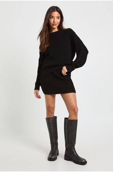 Crew Neck Soft Knit Jumper And Mini Skirt