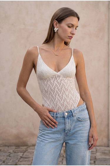 DILVIN Lace Sleeveless Bodysuit Blouse