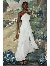 فستان ميدي بكسرات بياقة هالتر - 5