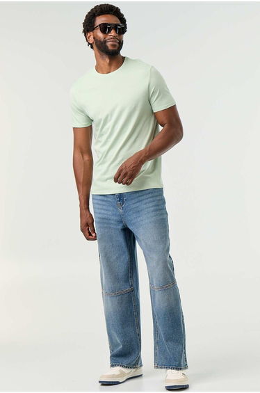 Plain jersey straight T-shirt GREEN