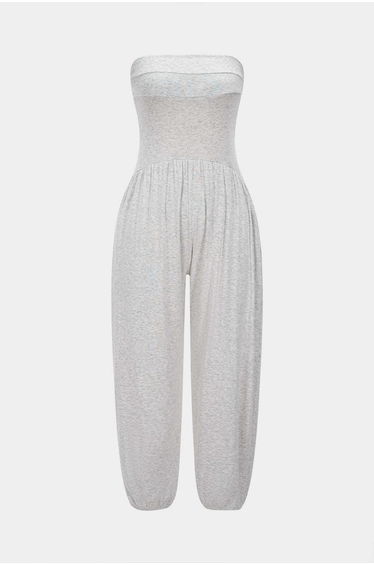 Solid Ruched Strapless Jumpsuit
