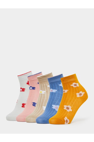 Pack of 5 - Girls Floral Patterned Cotton Socks