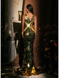 Azuria V Neck Scale Maxi Dress In Gold - 5