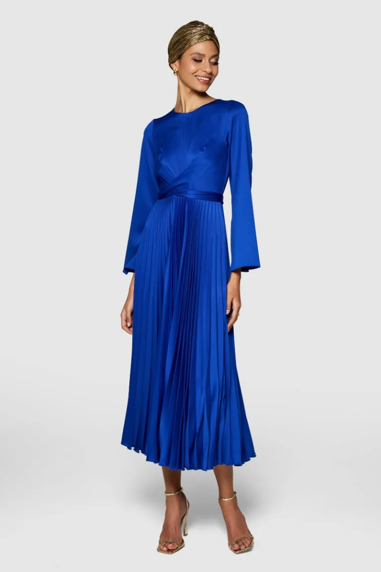 closet london blue dress Closet London Blue Tie Waist Pleated Dress