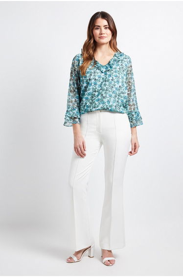 Floral Ruffle Detail Ladder Trim Blouse