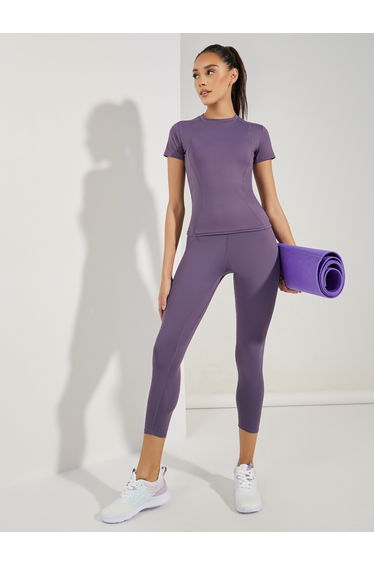 Stitch Detail Short Sleeves Top and Leggings Set