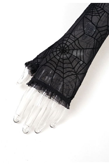 Spider Web Ruffle Mesh Fingerless Gloves
